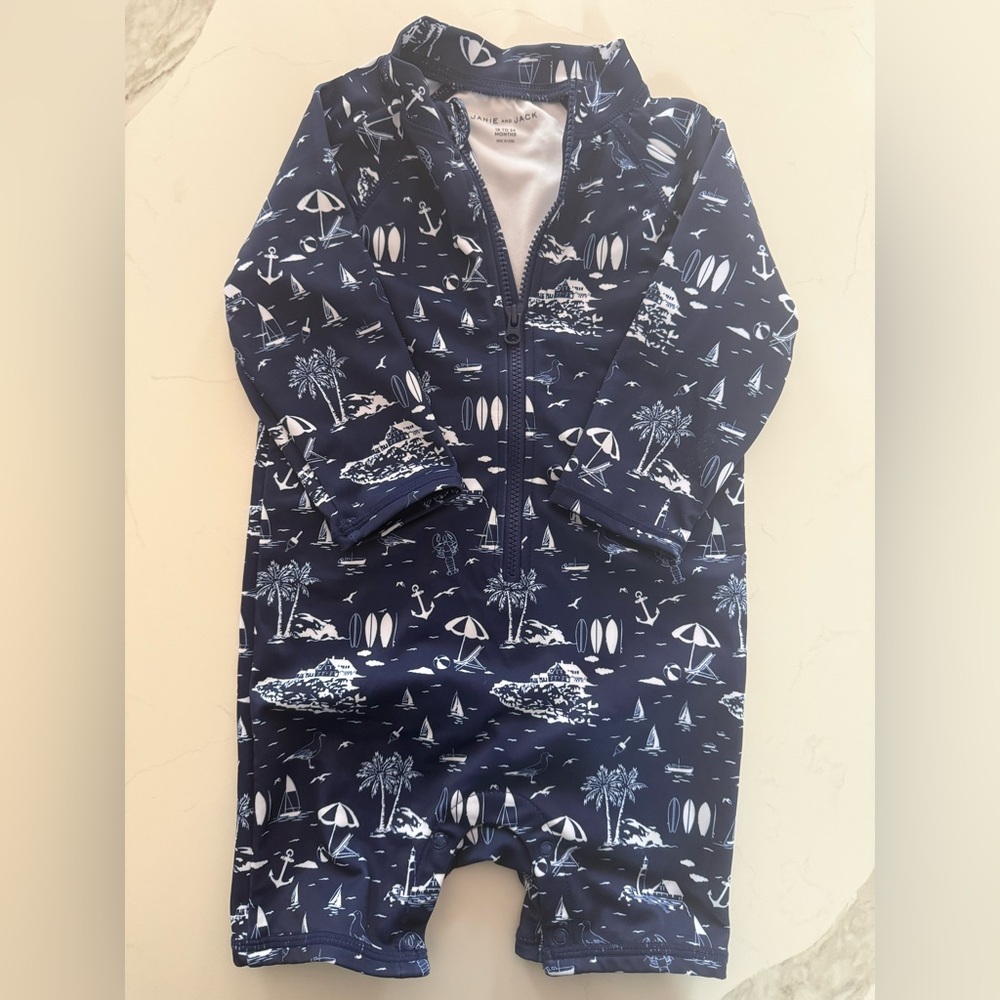 Janie and Jack Long Sleeve Boys Swim Rash Guard (18-24 months)